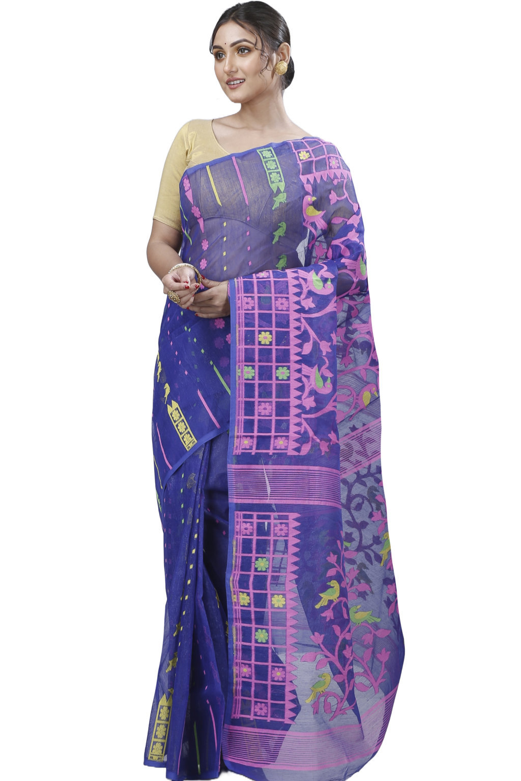 Blue Pure Cotton Sabon Jamdani Saree (1305)
